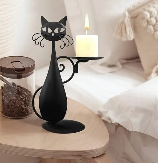 Black Cat Candle Holder Retro Country Farmhouse Home Metal Cat Decor Candle Holder Ornament