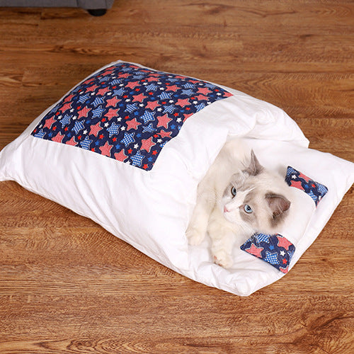 Cat Bed Warm Cat Sleeping Bag Deep Sleep Winter Removable Pet Dog Bed House Cats Nest Cushion with pillow